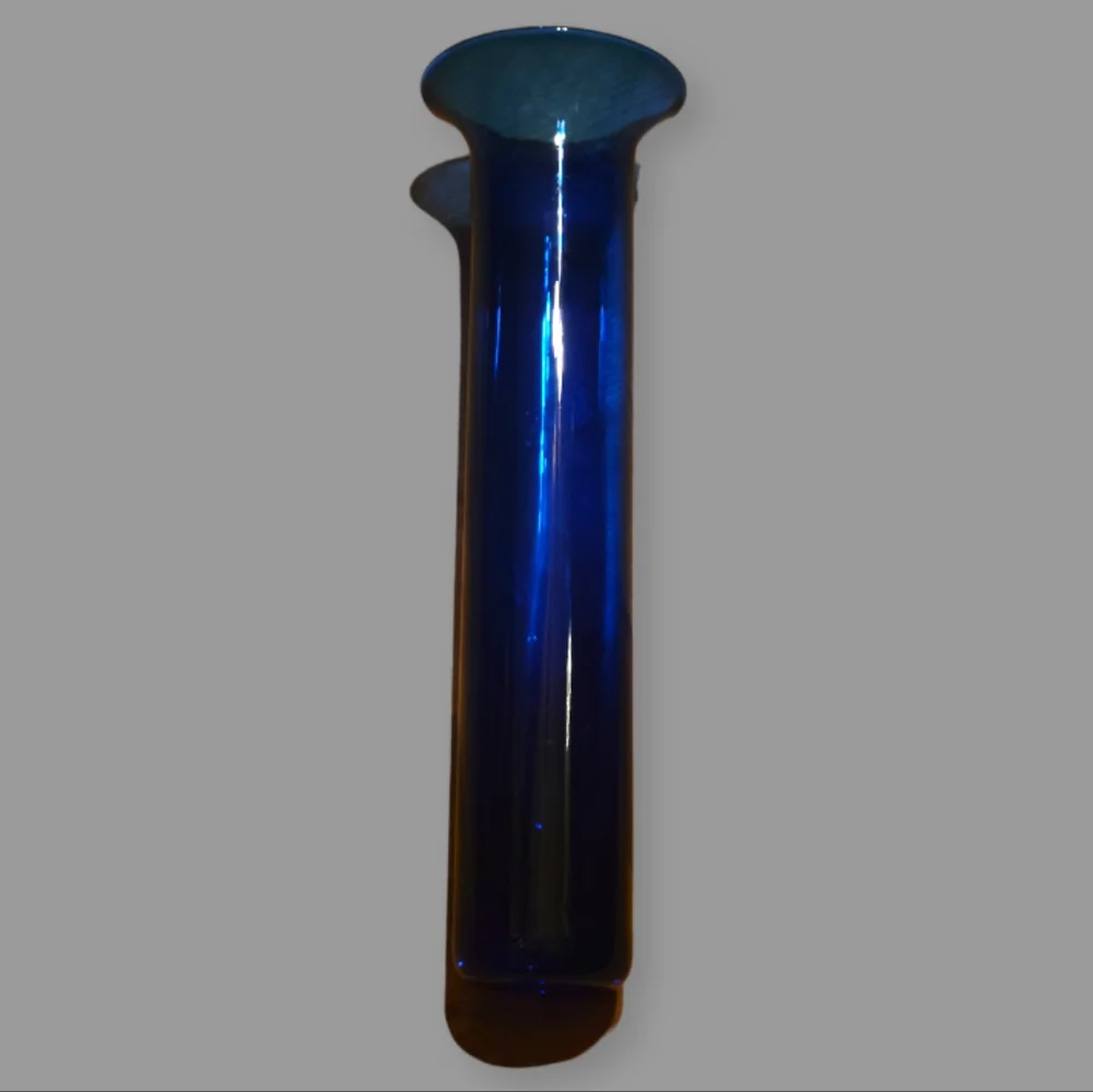 Vtg Vase Dark Midnight Heavy Blue Glass Tall Fluted Top